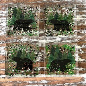 Black Bear Glitter Resin Drink Coasters Set of 4 House Housewarming Gift Kitchen
